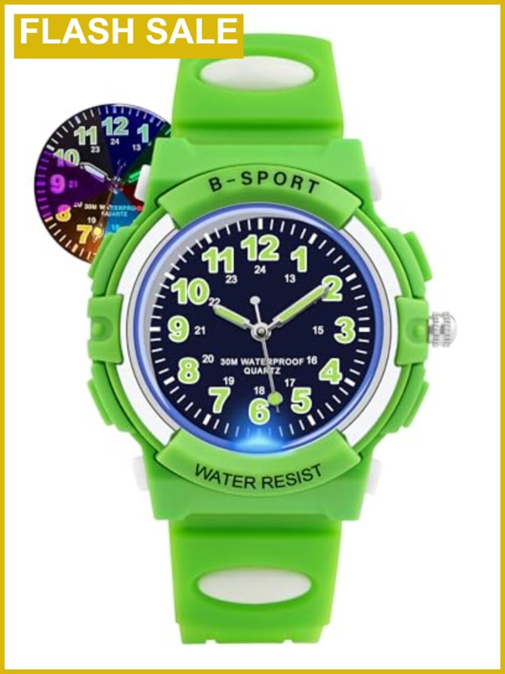 Kids Boys Analog Watch Waterproof 30M Light Up Stainless Steel Japanese Quartz